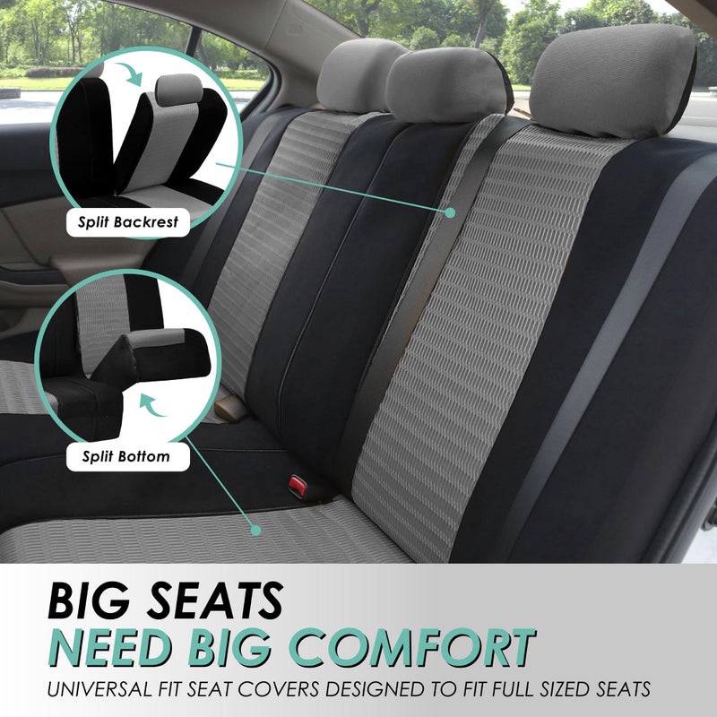 FH Group Car Seat Covers Trendy Elegance Three Row Car Seat Covers Set, Airbag Compatible and Split Ready, 8 Seater Covers-Universal Fit for Cars, Trucks & SUVs Gray/Black - Image 4